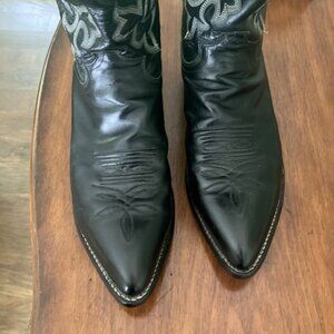 Justin Boot Men's 9.5 Black Western Leather Boot Vintage Cowboy Rodeo Riding USA